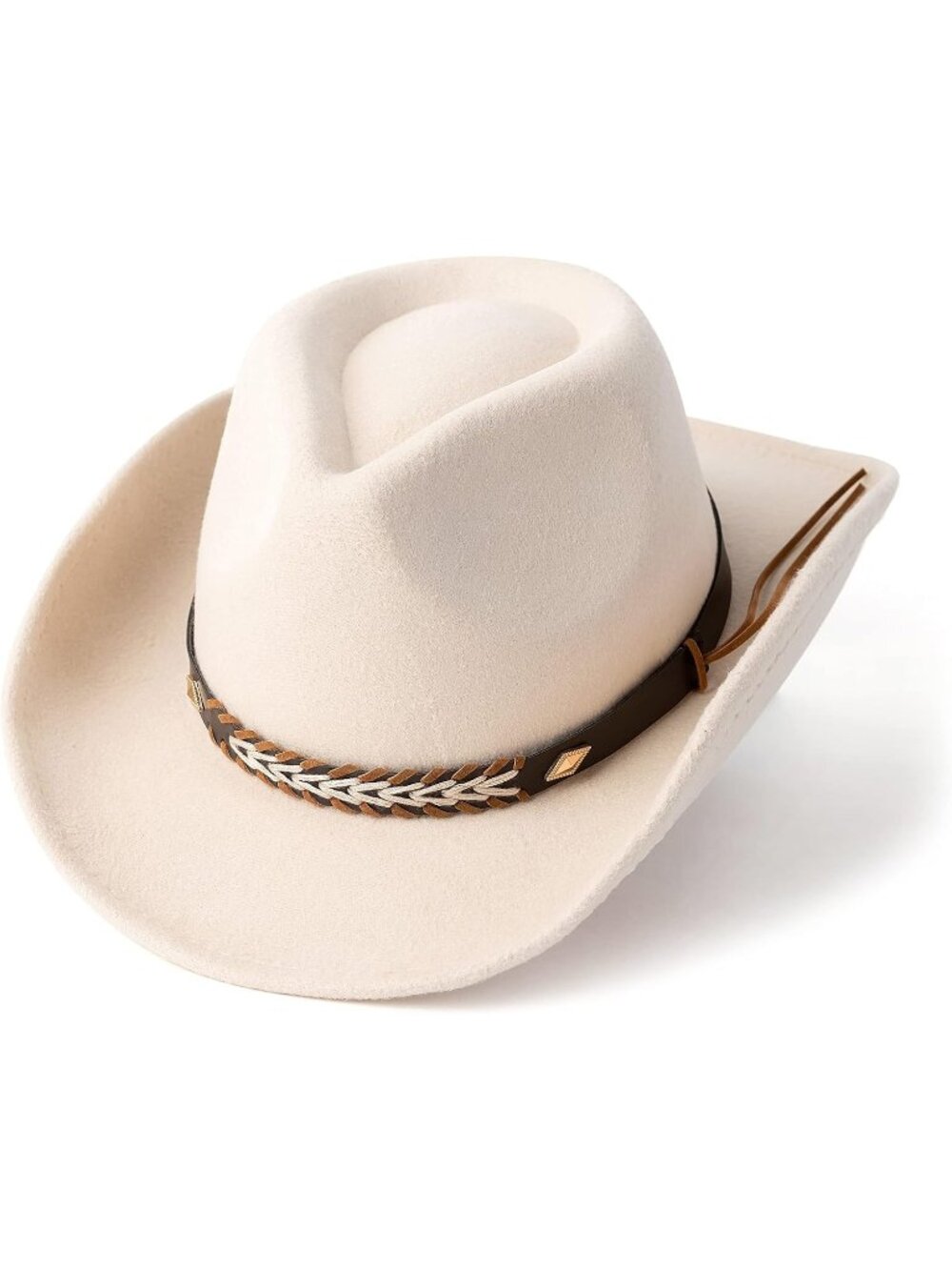 Unisex Beige Felt for Wide Brim Adjustable Fit Cowboy Western Cowgirl Hat
